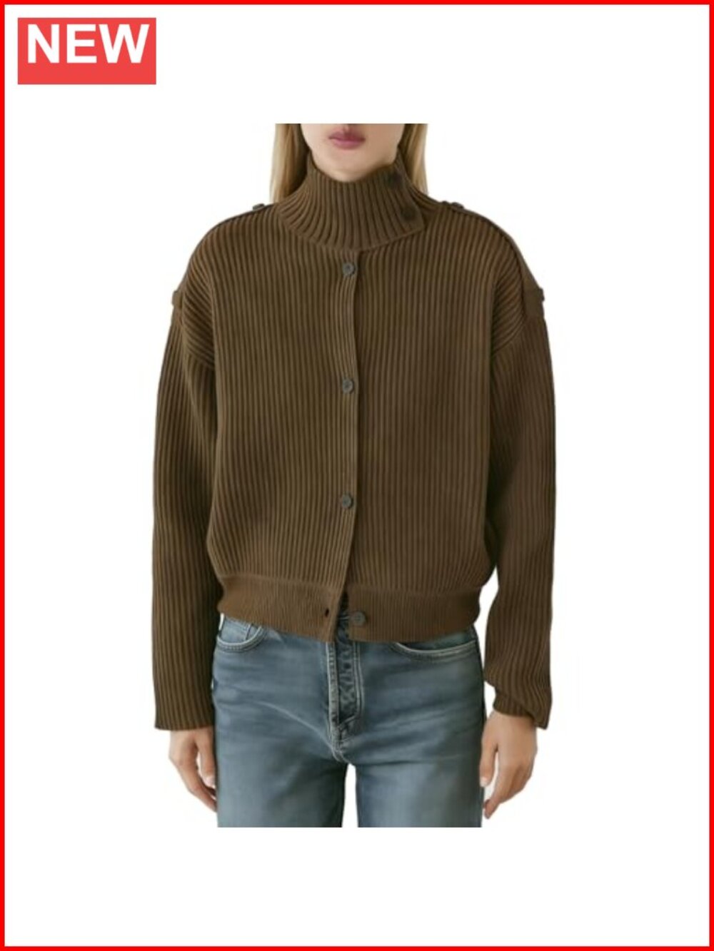 Womens Mock Neck Ribbed Knit Button Cardigan Sweater Loose Fit